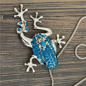 Betsey Johnson Gold-tone Blue Crystal Frog Pendant Necklace